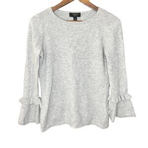 Charter Club 100% Cashmere Gray Sweater Pull Over Ruffle Sleeve Crew Neck Size S